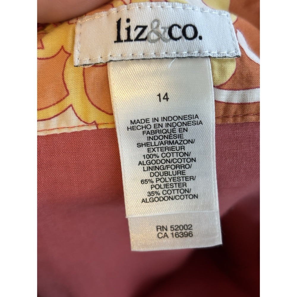 Liz & Co Womens Skirt Sz 14 Orange Coral Floral Pink A Line Whimsy Art To Wear - Picture 2 of 7